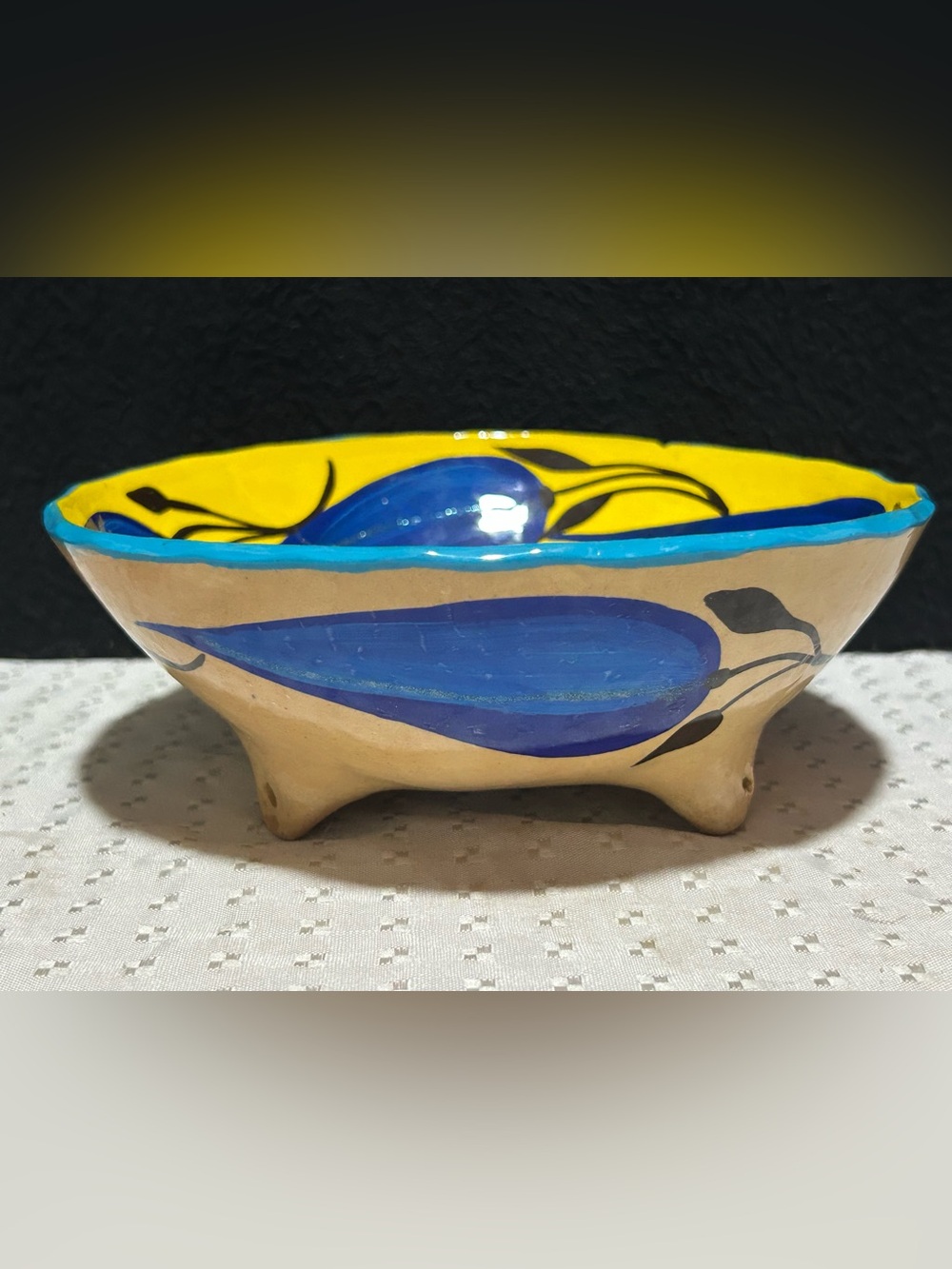 Molcajete Tripod Bowl Hand Painted Gold Colored Flecks - Mexico